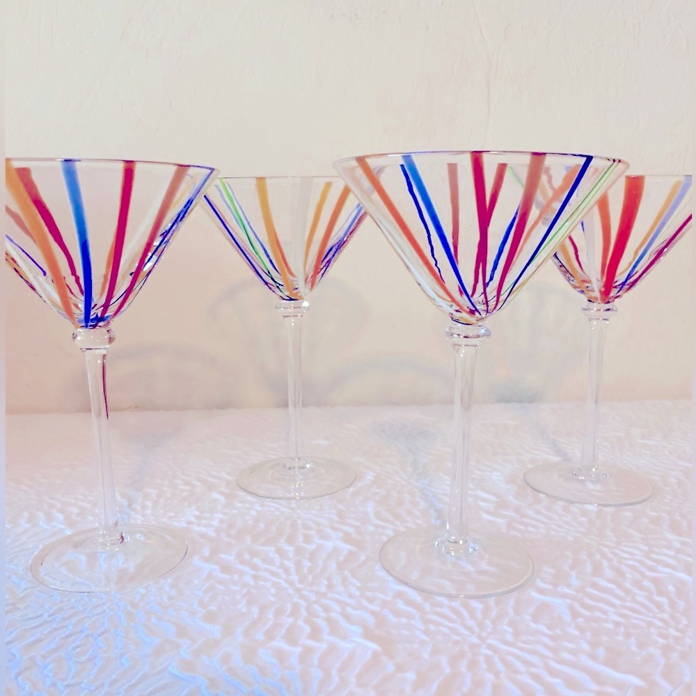 ❌❌ SOLD❌❌ 4 Studio Nova Cabana Stripe Martini glasses